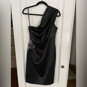 One shoulder Black cocktail dress size 8 with embellishment